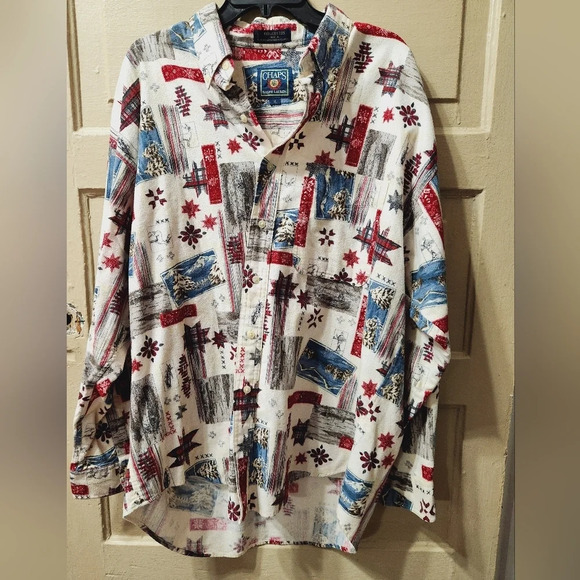 Chaps Ralph Lauren Vintage Christmas Winter Long Sleeve Pajama Button Top - Picture 1 of 5